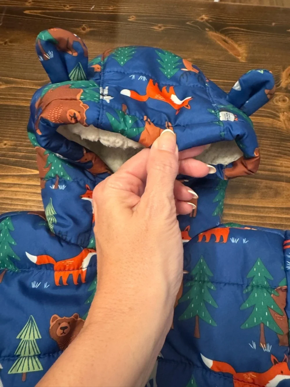 The Children's Place Blue Woodland Animal Fleece Lined Snowsuit 6-9 Mos